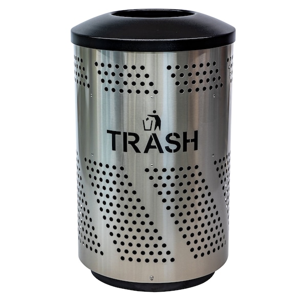 Ex-Cell Kaiser Arena-Perforated 51-Gal. Trash Receptacle, Stainless Steel ARENA-51 T SS/BLK - main
